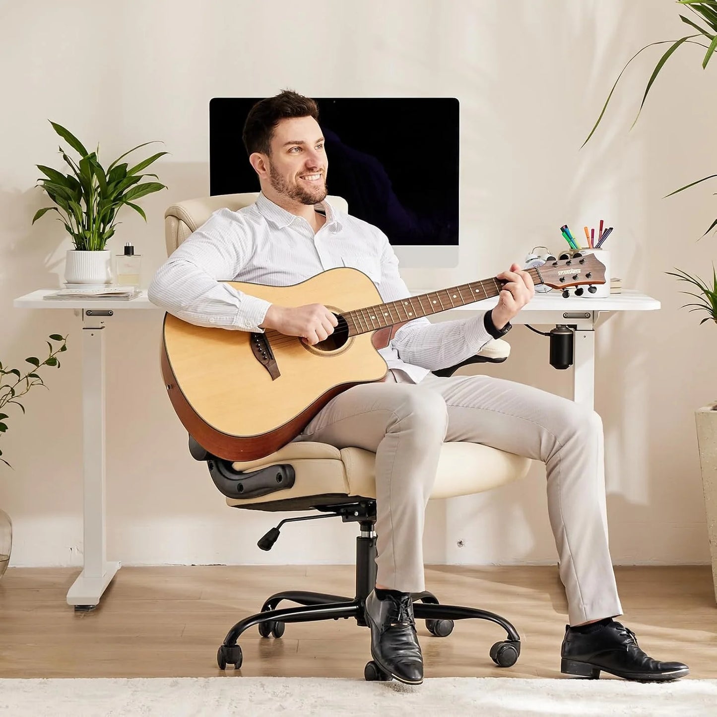 Ergonomic Office Chair Heavy Duty Work Desk Chair Adjustable Swivel Rolling Chair with Wheels