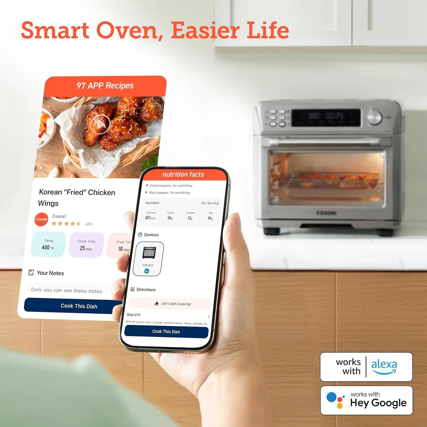 COSORI Smart 12-in-1 Air Fryer Toaster Oven Combo, Airfryer Convection Oven Countertop, Bake, Roast, Reheat, Broiler, Dehydrate, 75 Recipes & 3 Accessories, 26QT