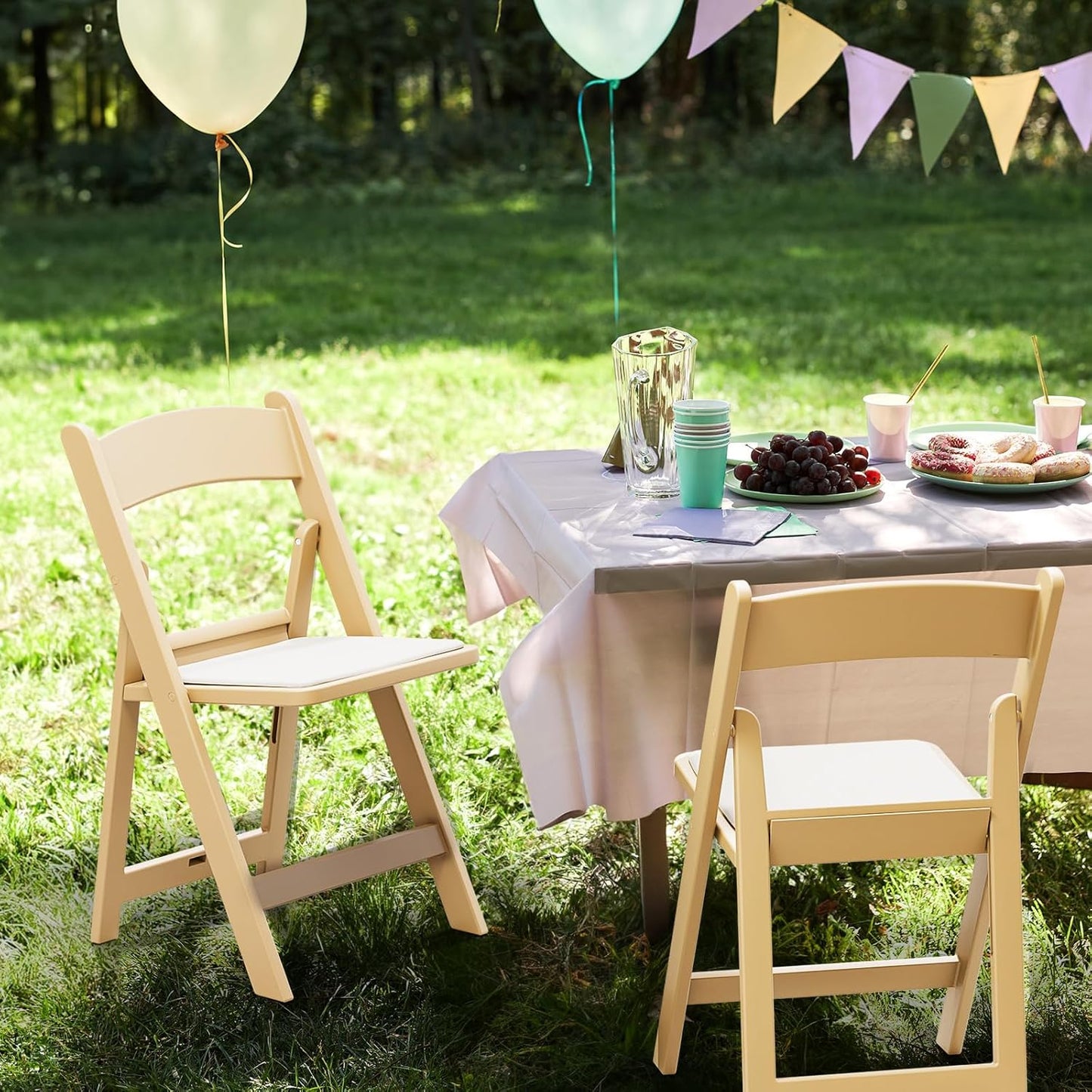 VINGLI Resin Folding Chair with Cushion Foldable Plastic Chair with Comfortable Cushioned Seat