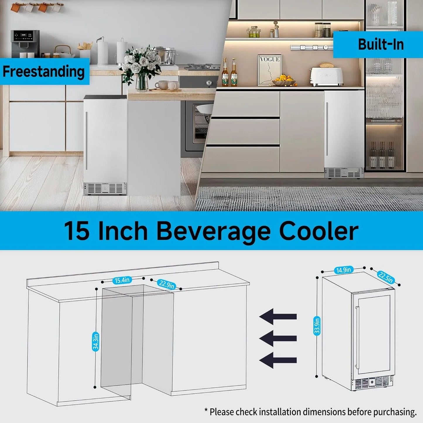 Beverage Refrigerator Cooler - 126 Can Mini Fridge Glass Door for Drinks Soda Beer Wine - Small Refrigerator for Office Bedroom Home Bar, 4 Adjustable Shelves, 3.2 Cu.Ft, Silver