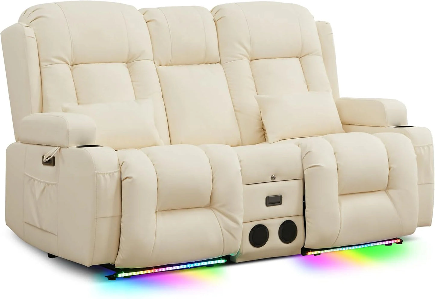 TUNYI Power Loveseat Recliner Sofa with Massage & Heat Home Theater Seating with Console Electric Recliner RV Sofa with USB/Outlet/Storage/Side Pocket/LED Light/Speaker (Brown, Loveseat)