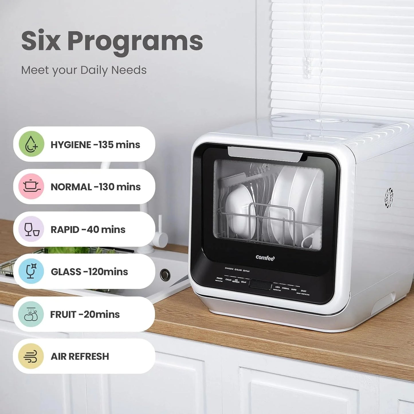 COMFEE' Portable Mini Dishwasher Countertop with 5L Built-in Water Tank