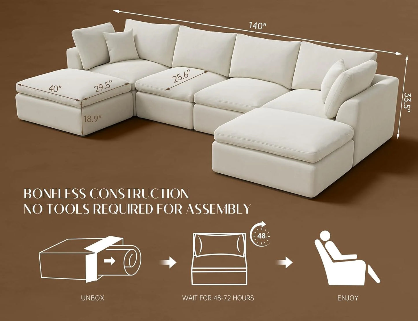 110 inch cloud sectional sofa for living room, convertible L-shaped sofa 3 seater sectional sofa
