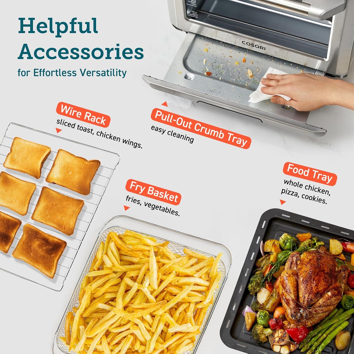 COSORI Smart 12-in-1 Air Fryer Toaster Oven Combo, Airfryer Convection Oven Countertop, Bake, Roast, Reheat, Broiler, Dehydrate, 75 Recipes & 3 Accessories, 26QT