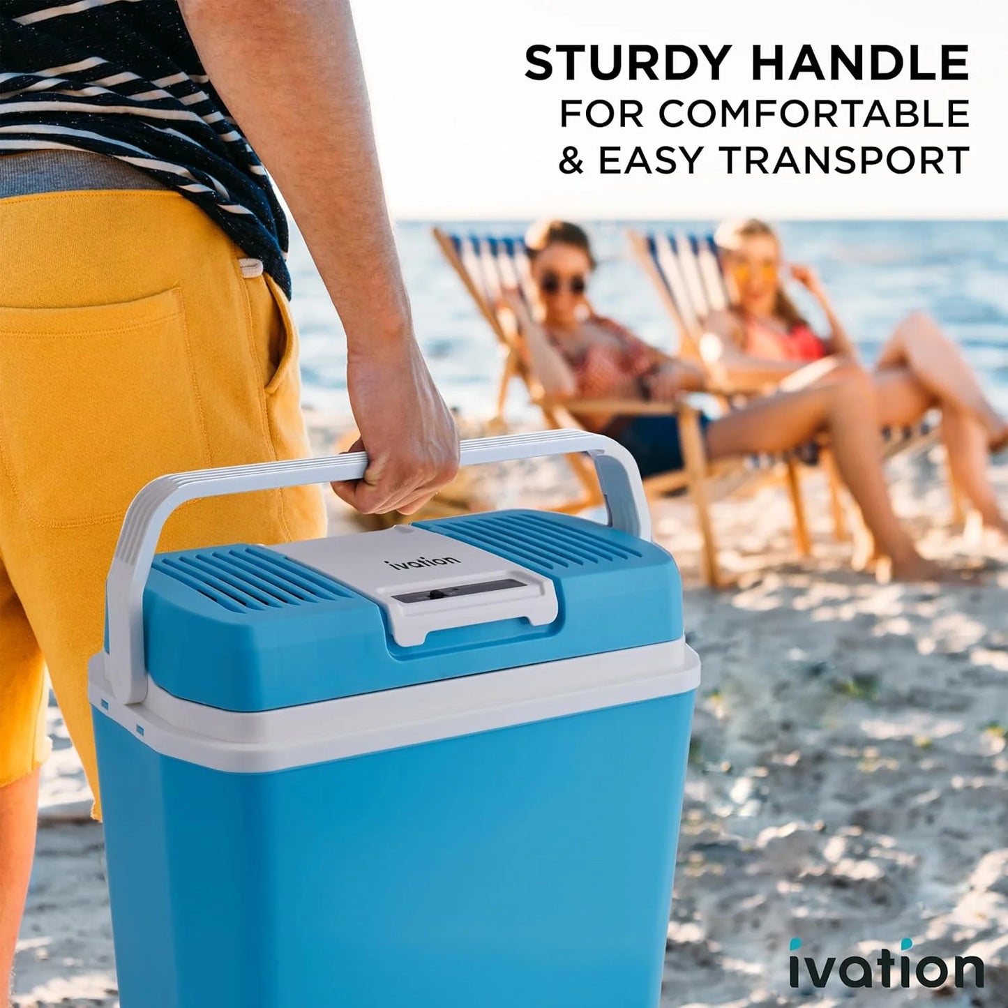 Electric Cooler & Warmer with Handle | 24 L Portable Thermoelectric Fridge for Vehicles & Trucks| 110V AC Home Power Cord & 12V Car Adapter for Camping