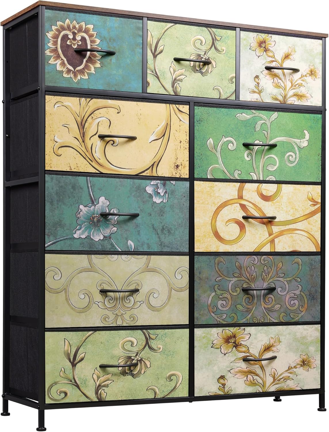 Storage Organizer Unit with 11 Fabric Bins, Storage Drawers Organizer with Steel Frame, Tall Storage Tower Organizaton