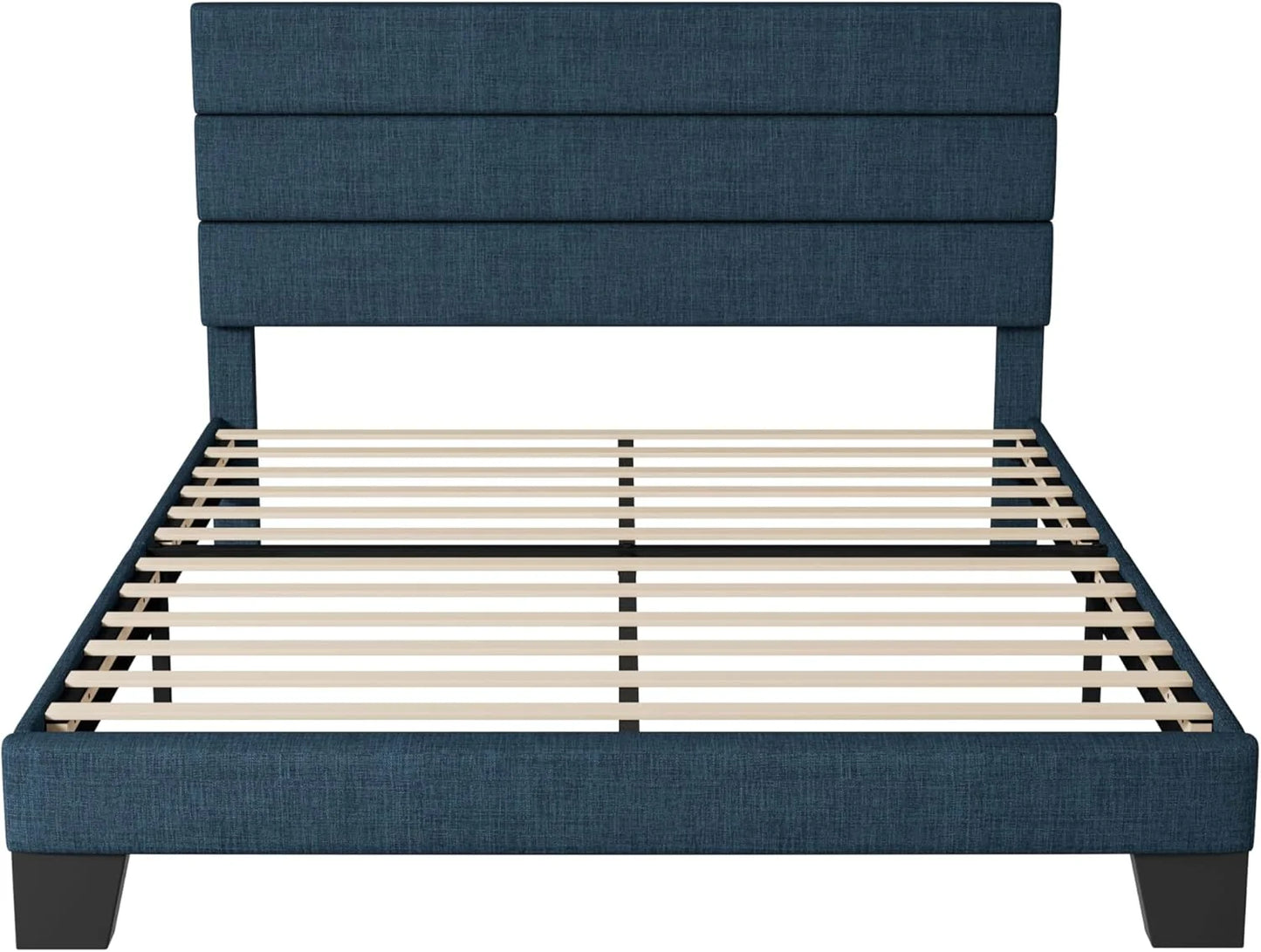 Allewie Queen Size Platform Bed Frame with Fabric Upholstered Headboard and Wooden Slats Support, Fully Upholstered Mattress Foundation/No Box Spring Needed