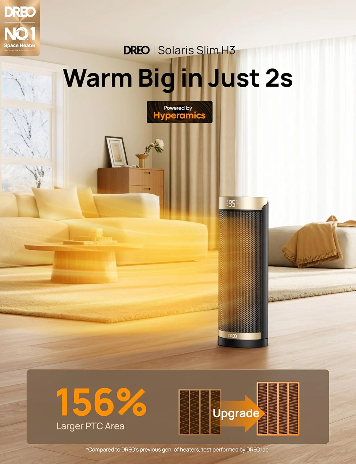 Space Heater, 1500W Electric Indoor Heater with Thermostat Quiet Portable Heater