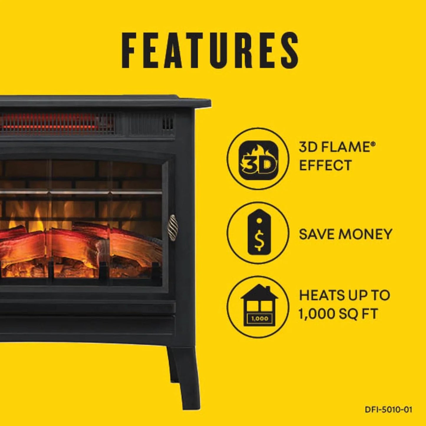 Freestanding Electric Fireplace Stove Heater with 3D Flame Effect for 1,000 Sq. Ft