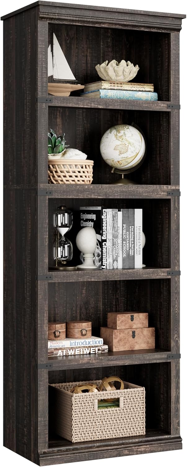 5 Tier Bookcase Farmhouse Book Shelf with Storage Open Display Bookshelves