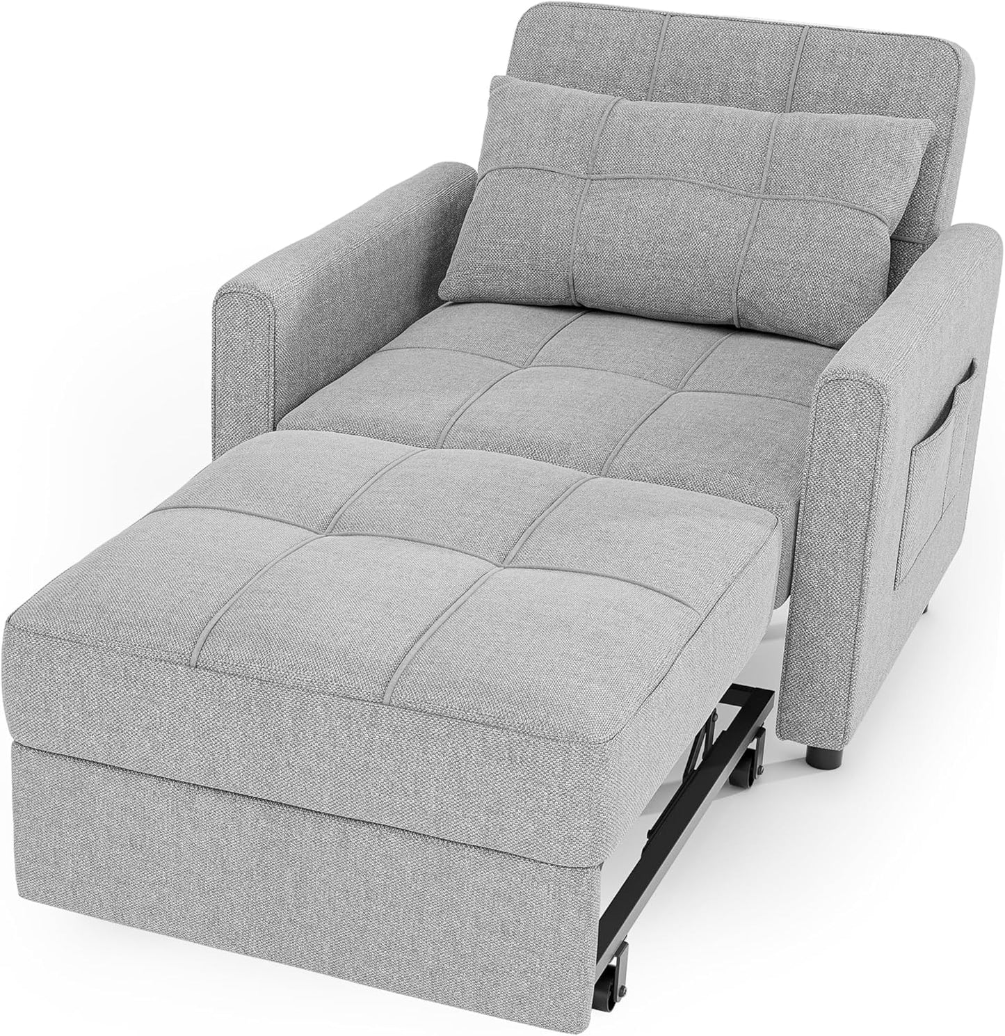 Sofa Bed Chair 3 in 1 Convertible, Pullout Single Sleeper Chair Bed with Adjustable Backrest, Spacious Multifunctional Sofa Couches