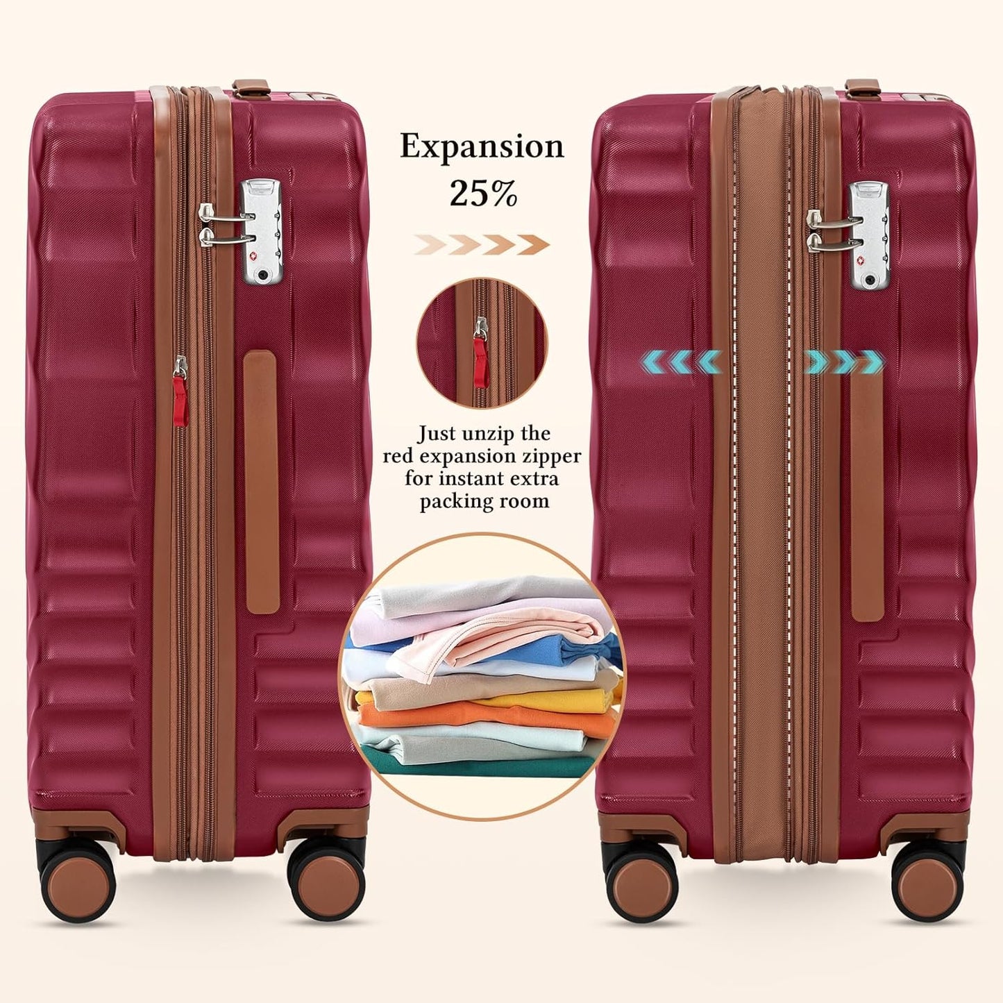 5 piece luggage set expandable suitcase 22x14x9 aviation certified durable waterproof travel set