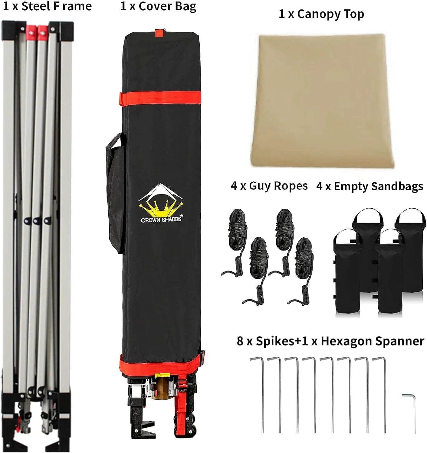 10x10 Pop-Up Awning - One-Click Installation Beach Tent - Outdoor Sunshade Silver Coated Top, 3 Heights and 4 Sand Pockets