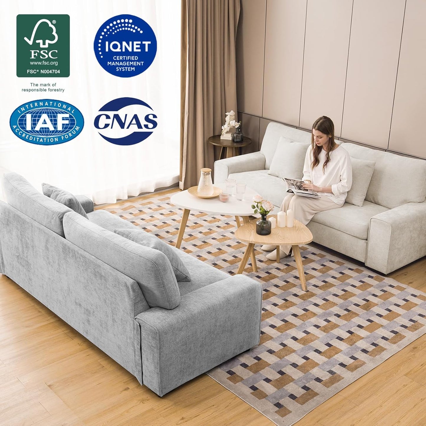 DOPEDIO living room double sofa, chenille lounge chair, removable, solid wood frame