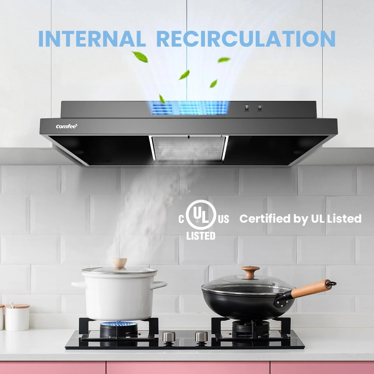 Comfee 30" Under Cabinet Ducted/Ductless Convertible Slim Vent Durable Stainless Steel Kitchen Reusable Filter