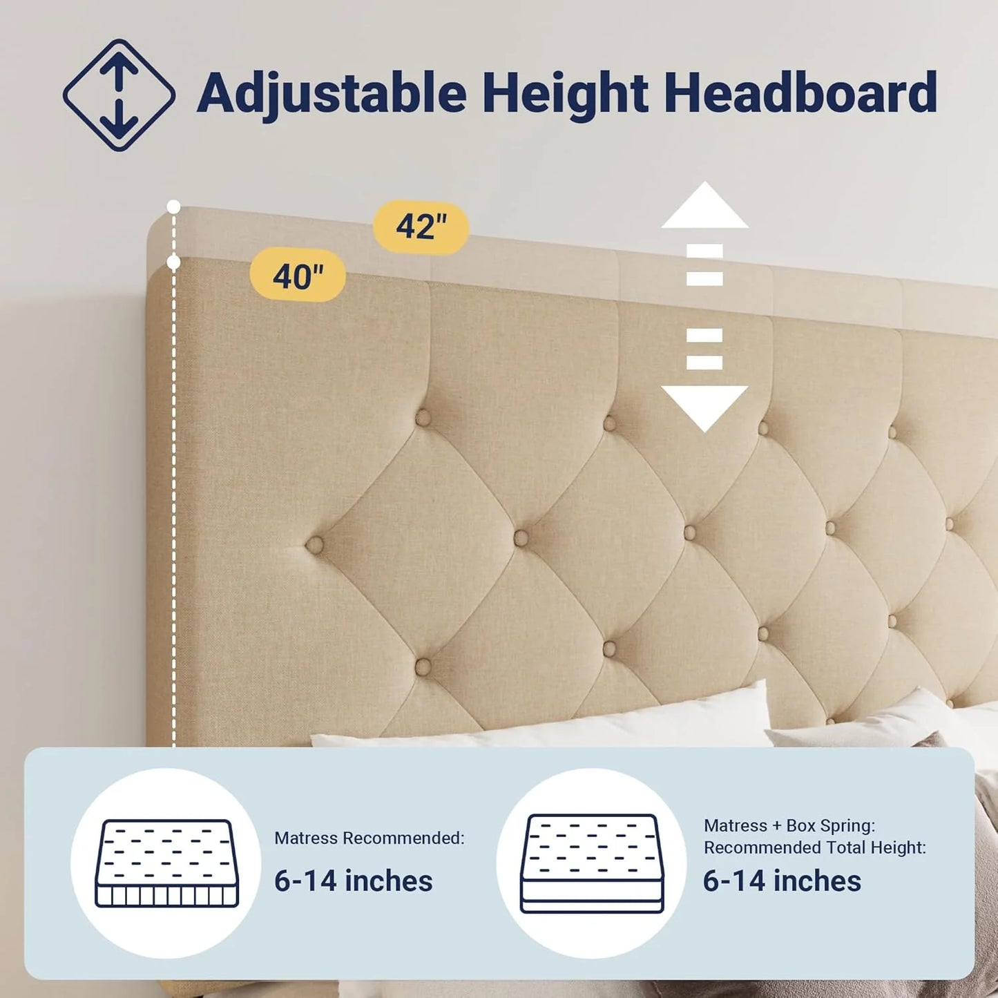 Allewie Upholstered Queen Size Platform Bed Frame with 4 Storage Drawers and Headboard, Square Stitched Button Tufted, Mattress Foundation with Wooden Slats Support, No Box Spring Needed