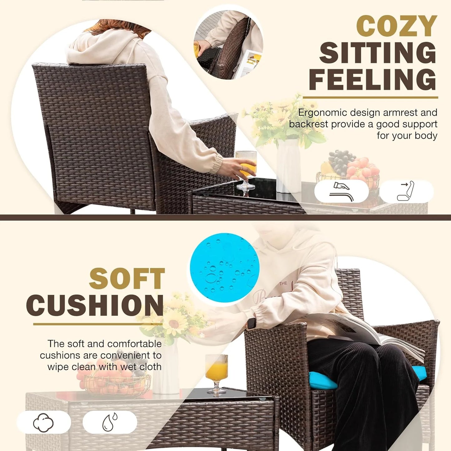 Homall 4-piece outdoor patio furniture set rattan chair wicker set