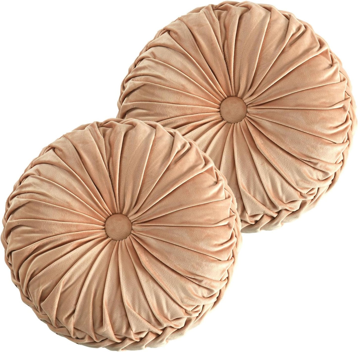 Set of 2 Decorative Round Pleated Throw Pillows