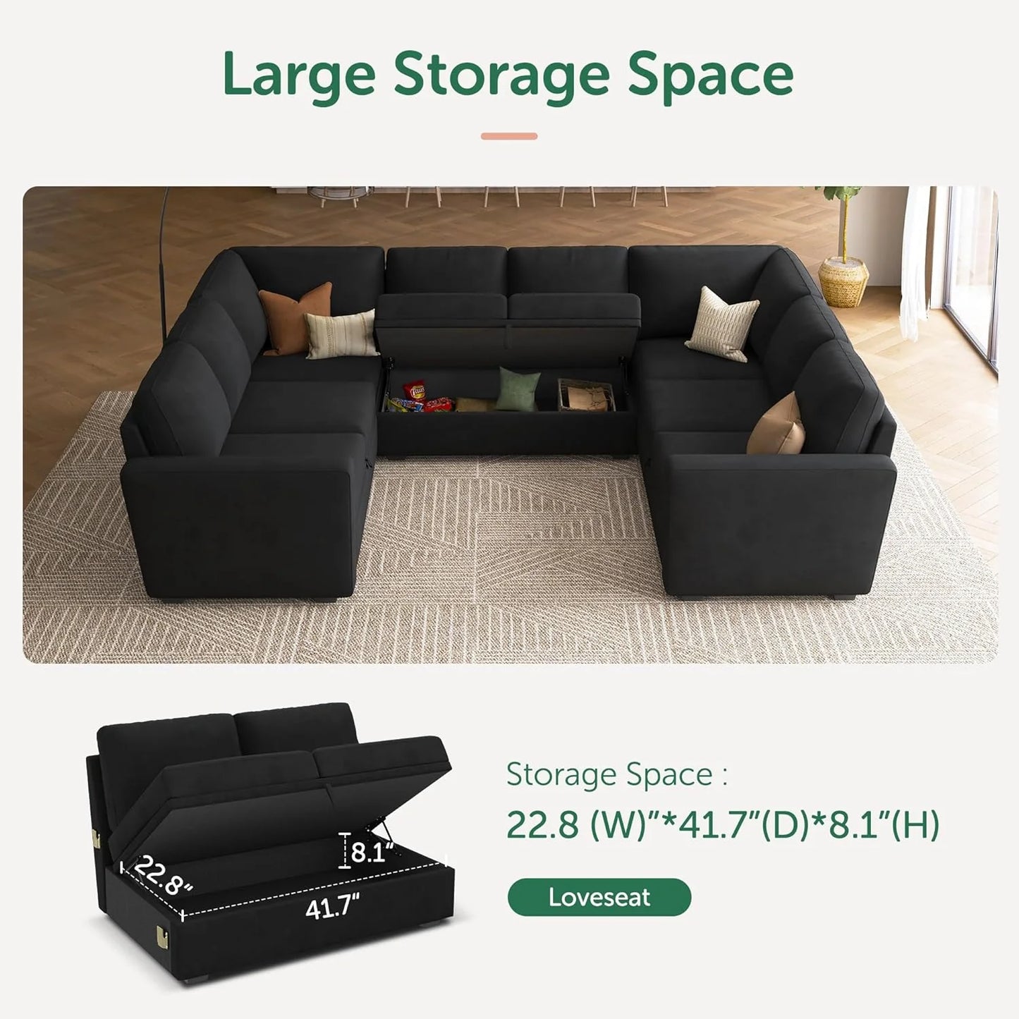 HONBAY Modular Sectional Sleeper Sofa with Pull Out Bed, L Shaped Couch with Storage Seat, Convertible Sectional Couches for Living Room