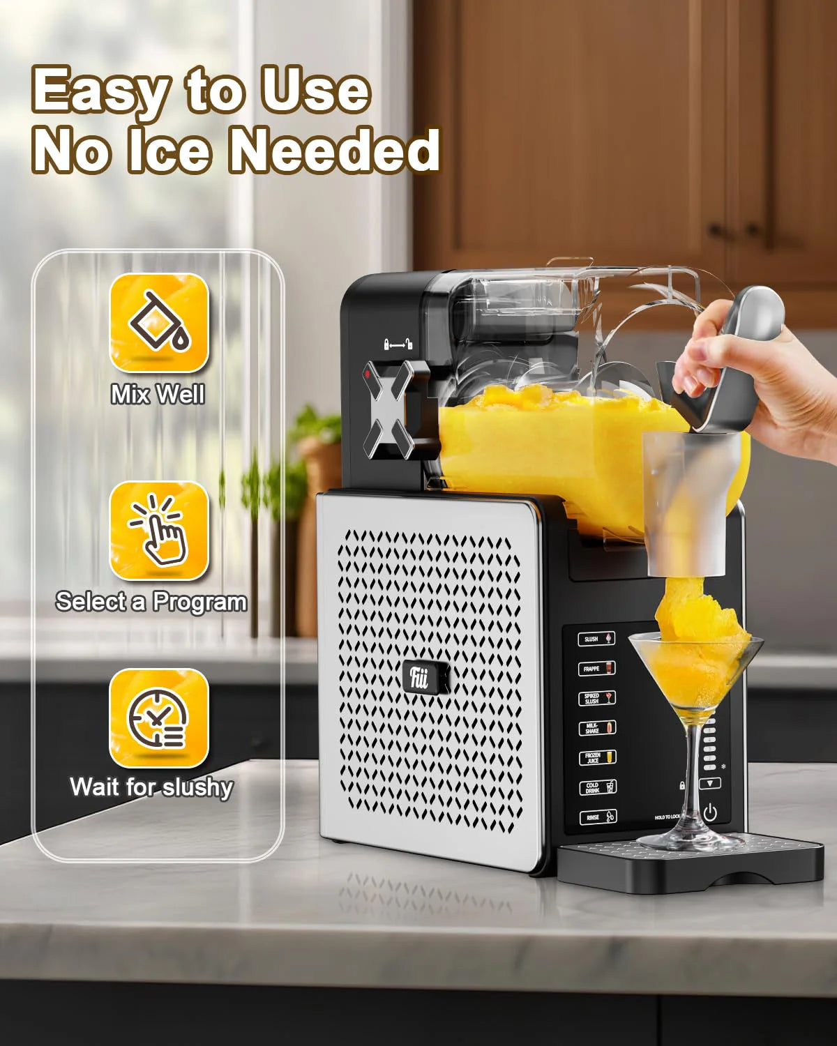 Fiii Slushie Machine 92 oz, Slushy Machine for Home, 6 Preset Programs, Quiet Operation, LED Display, Auto-Clean, No Ice Needed, Perfect for Milkshakes, Margarita Smoothie, Frappes and More