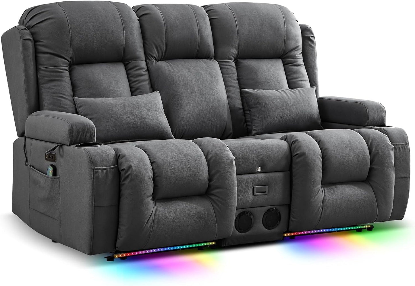 TUNYI Power Loveseat Recliner Sofa with Massage & Heat Home Theater Seating with Console Electric Recliner RV Sofa with USB/Outlet/Storage/Side Pocket/LED Light/Speaker (Brown, Loveseat)
