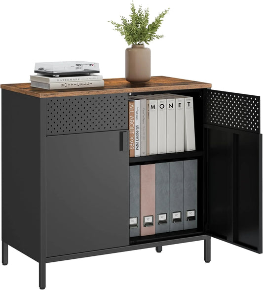 SONGMICS Storage Cabinet, Metal Cabinet, Sideboard with 2 Doors, 15.7 x 31.5 x 29.9 inches