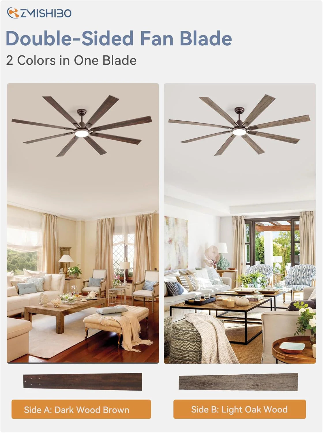Zmishibo 72-inch large ceiling fan with lighting and remote indoor/outdoor