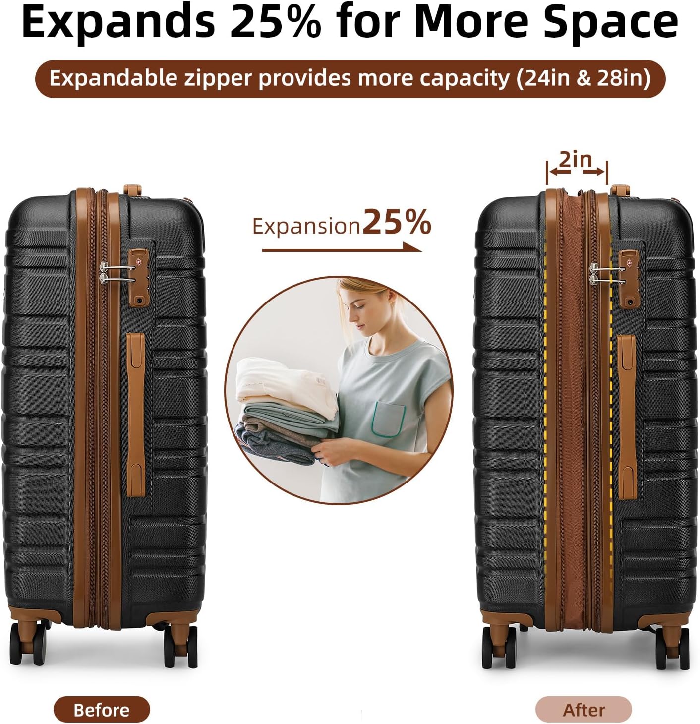 6-piece luggage set, expandable hardshell suitcase set with spinner wheels, lightweight rolling luggage set