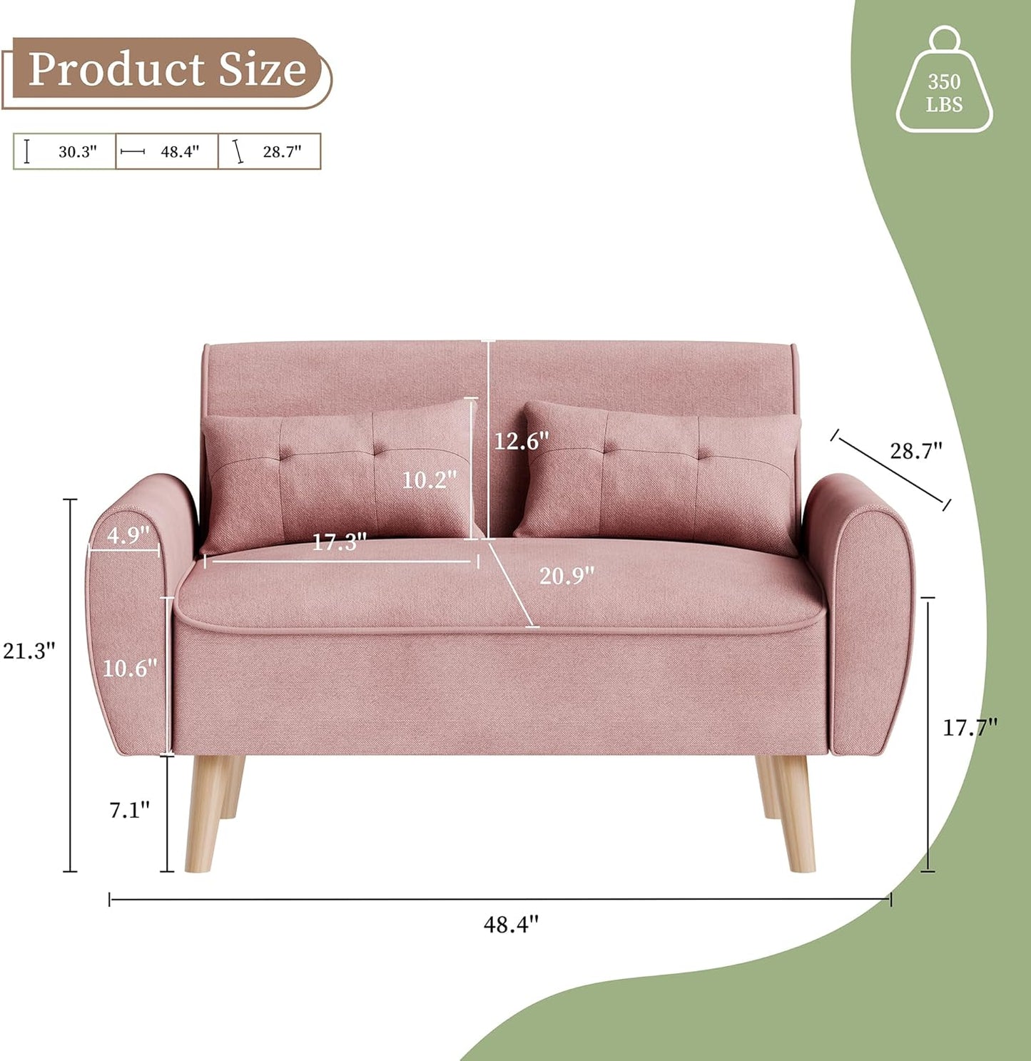 47" Small Modern Loveseat Sofa