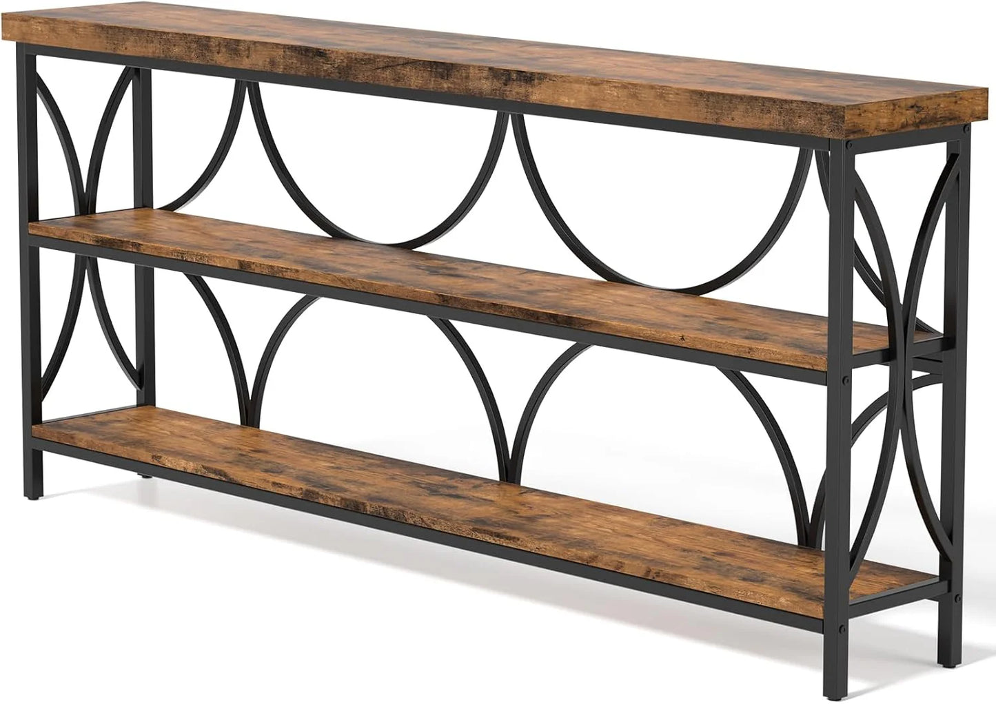 70.8 Inches Extra Long Console Table 3 Tiers Industrial Wood Entryway Sofa Table