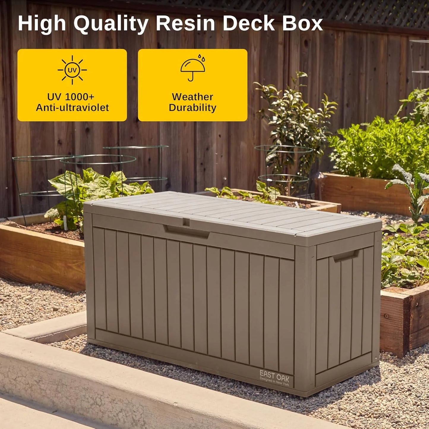 EAST OAK Outdoor Storage Box, 60 Gallon Deck Box Indoor and Outdoor Use, Waterproof Resin Storage Bin