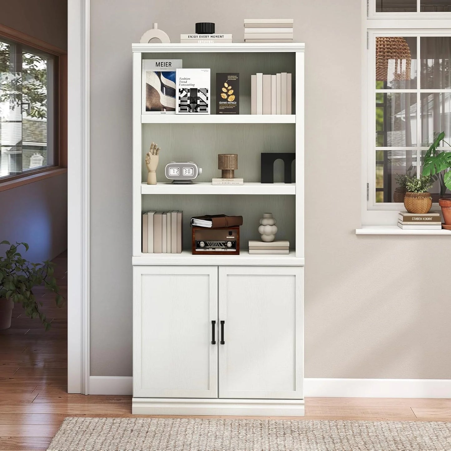 70-Inch Tall White Bookcase 5 Tiers Shelves Open Storage Bookshelf