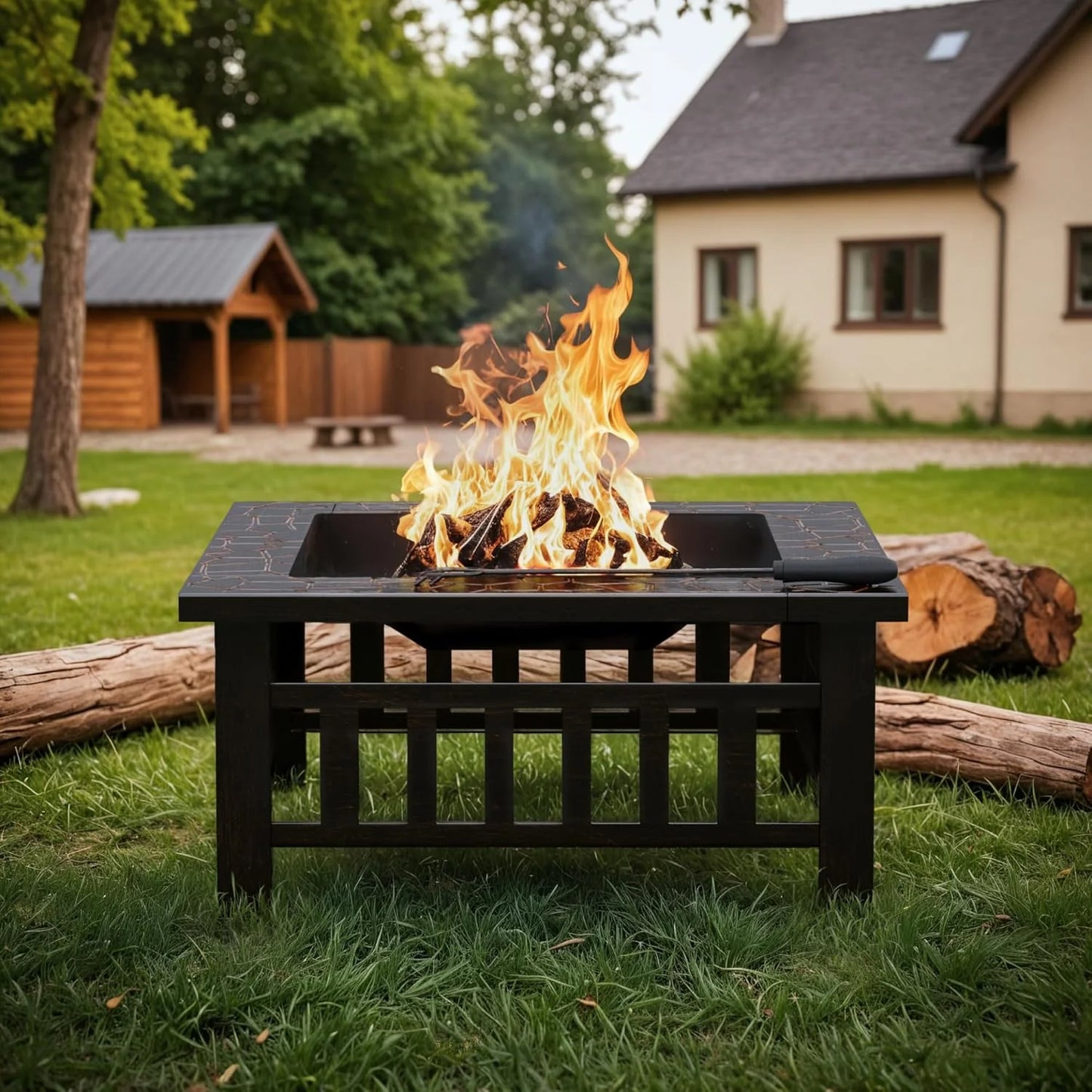 Devoko Outdoor Fire Pit, 32 Inch Firepit Table Metal Outdoor Fireplaces with Waterproof Cover for Outside Patio Camping