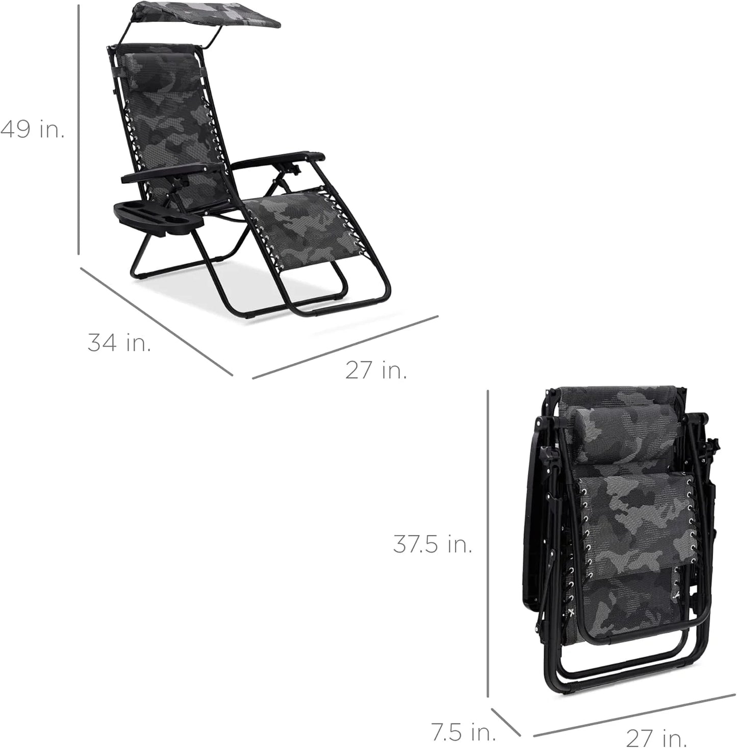 Best Choice Products Folding Zero Gravity Outdoor Recliner Patio Lounge Chair w/Adjustable Canopy Shade, Headrest, Side Accessory Tray, Textilene Mesh - Peacock Blue