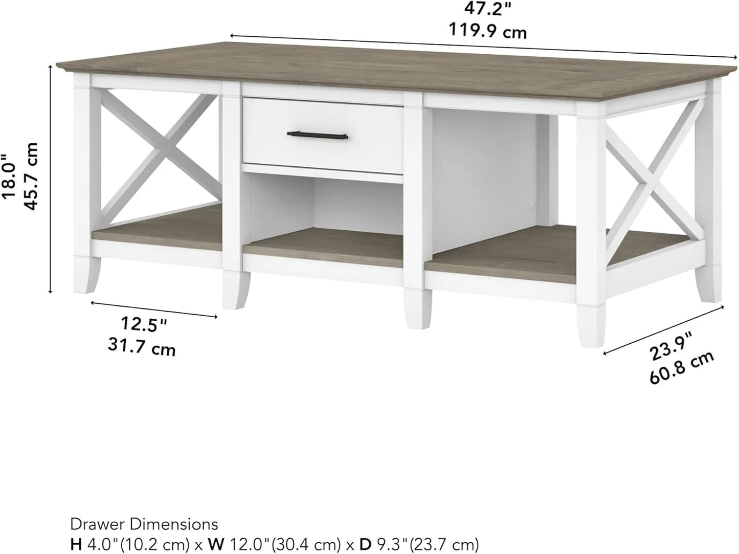 Key West Coffee Table with Storage in Washed Gray