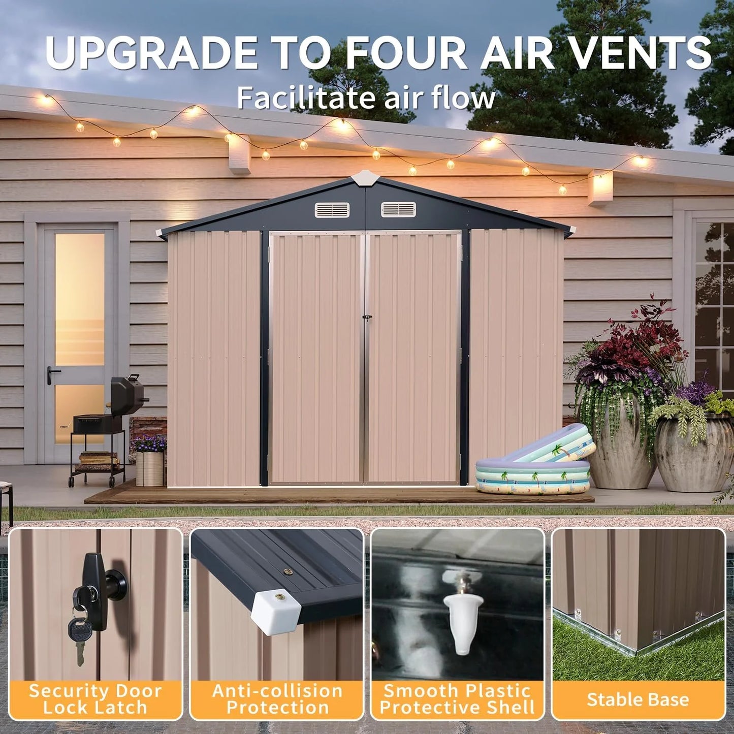 Aoxun 6.2x4 FT Shed Outdoor Storage Shed Metal Garden Shed with Lockable Doors & Slooping Roof Tool Shed Bike Shed for Backyard, Patio, Poolside (Brown)