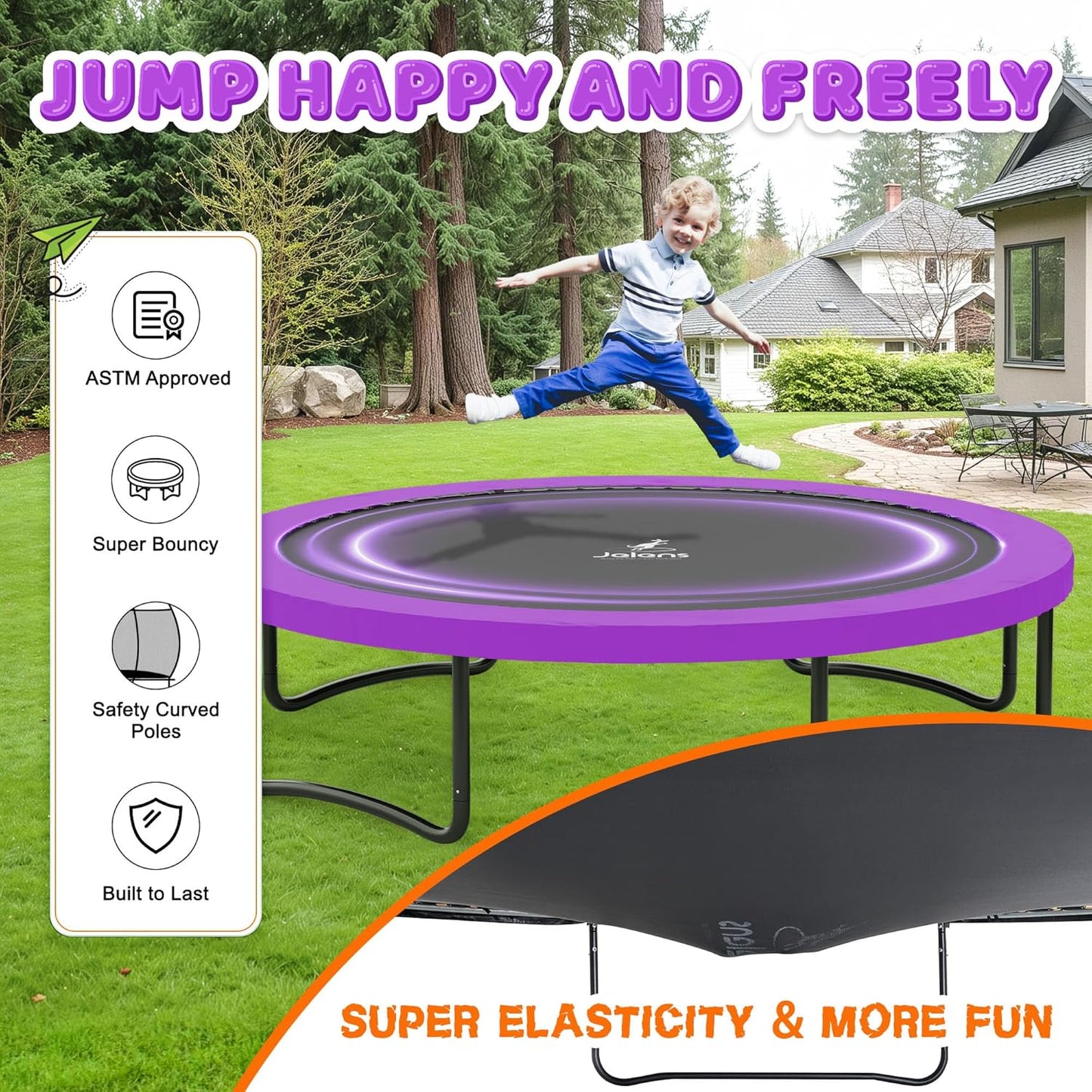 Trampoline 8FT 10FT 12FT 14FT 16FT, Recreational Trampolines with Enclosure Net and Ladder, Outdoor Anti-Rust Trampolines for Kids and Adults, ASTM Approved
