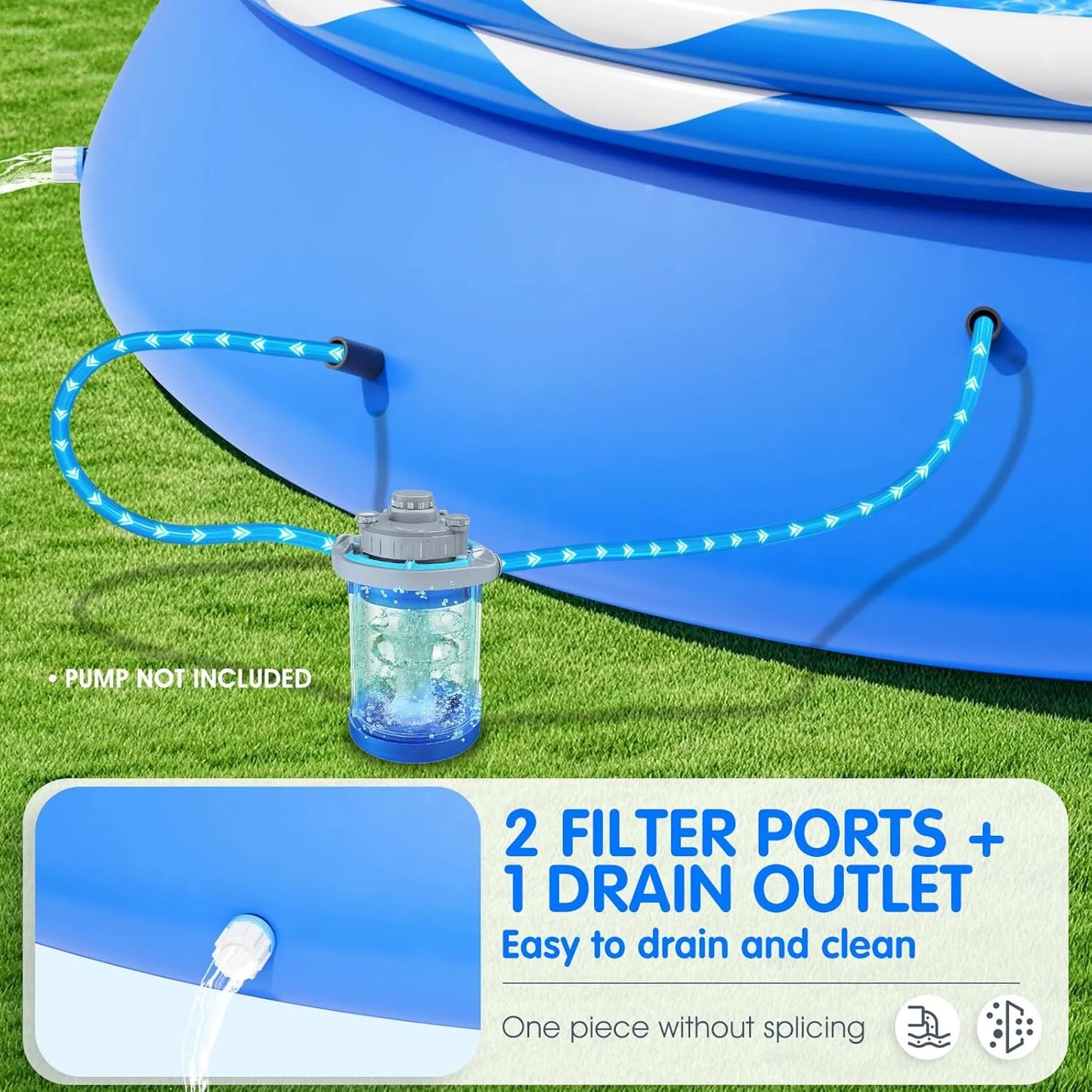 Upgraded Double Rings Inflatable Above Ground Pool Easy Set,Inflatable Swimming Pool for Adults,Inflatable Top Rings Above Ground Swimming Pool,Water Ripple Print,500 Gal Capacity (8ftx26in)