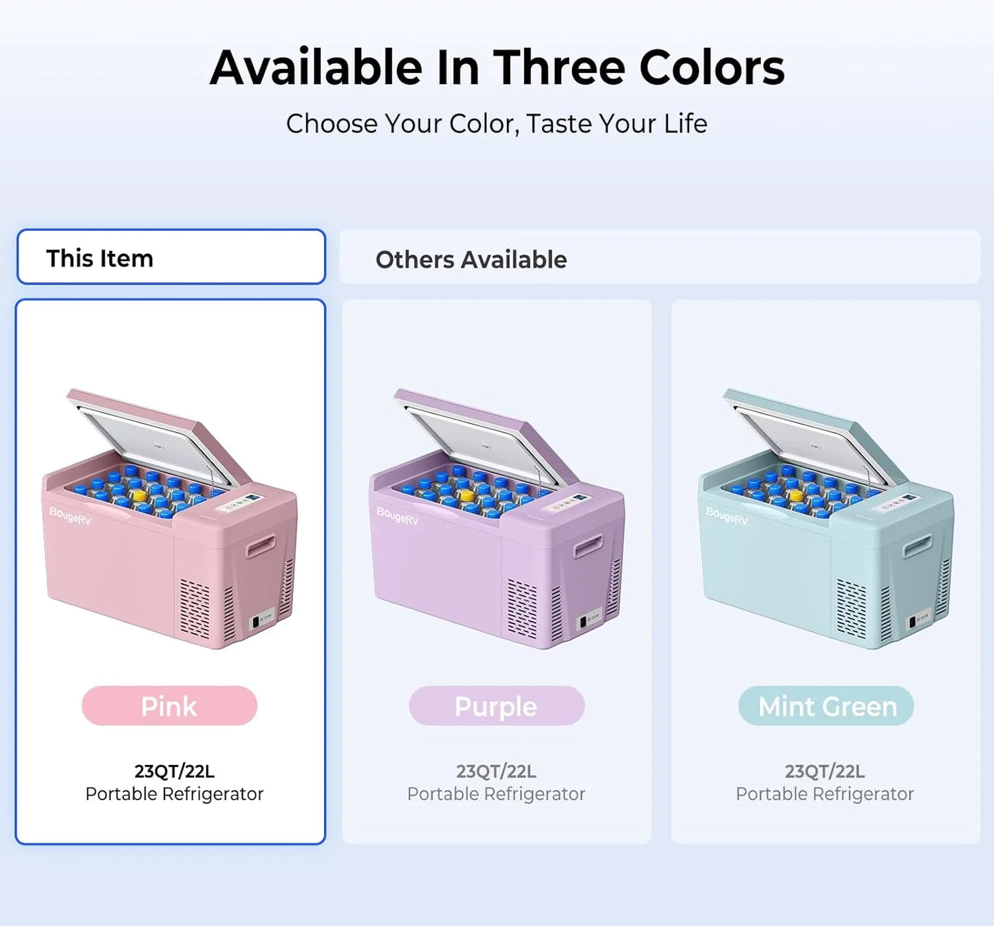 BougeRV 12 Volt Refrigerator 12V Car Fridge 23 Quart Portable Freezer Compressor Cooler 12/24V DC 110~240 Volt AC for Truck Van RV Camper SUV Travel Camping Road Trips Tailgating -8℉~50℉