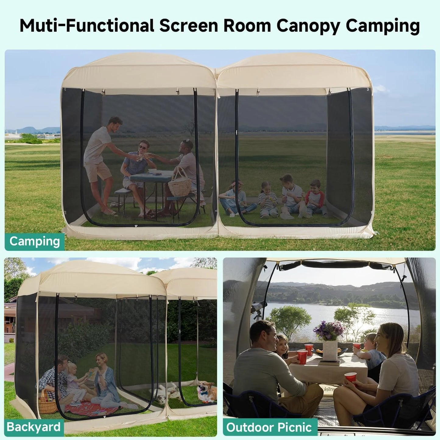 Screen gazebo, sleeps 6-10-15 people Igloo-style canopy tent with mosquito net on the sides Perfect for garden, patio, backyard