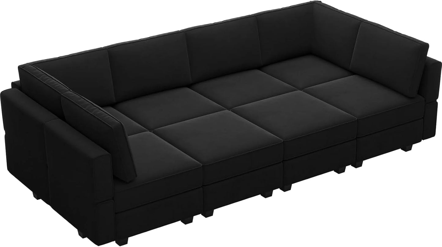 Belffin Modular Sectional Sofa with Ottomans Velvet Reversible Sleeper Chaise Bed Storage Seat Black