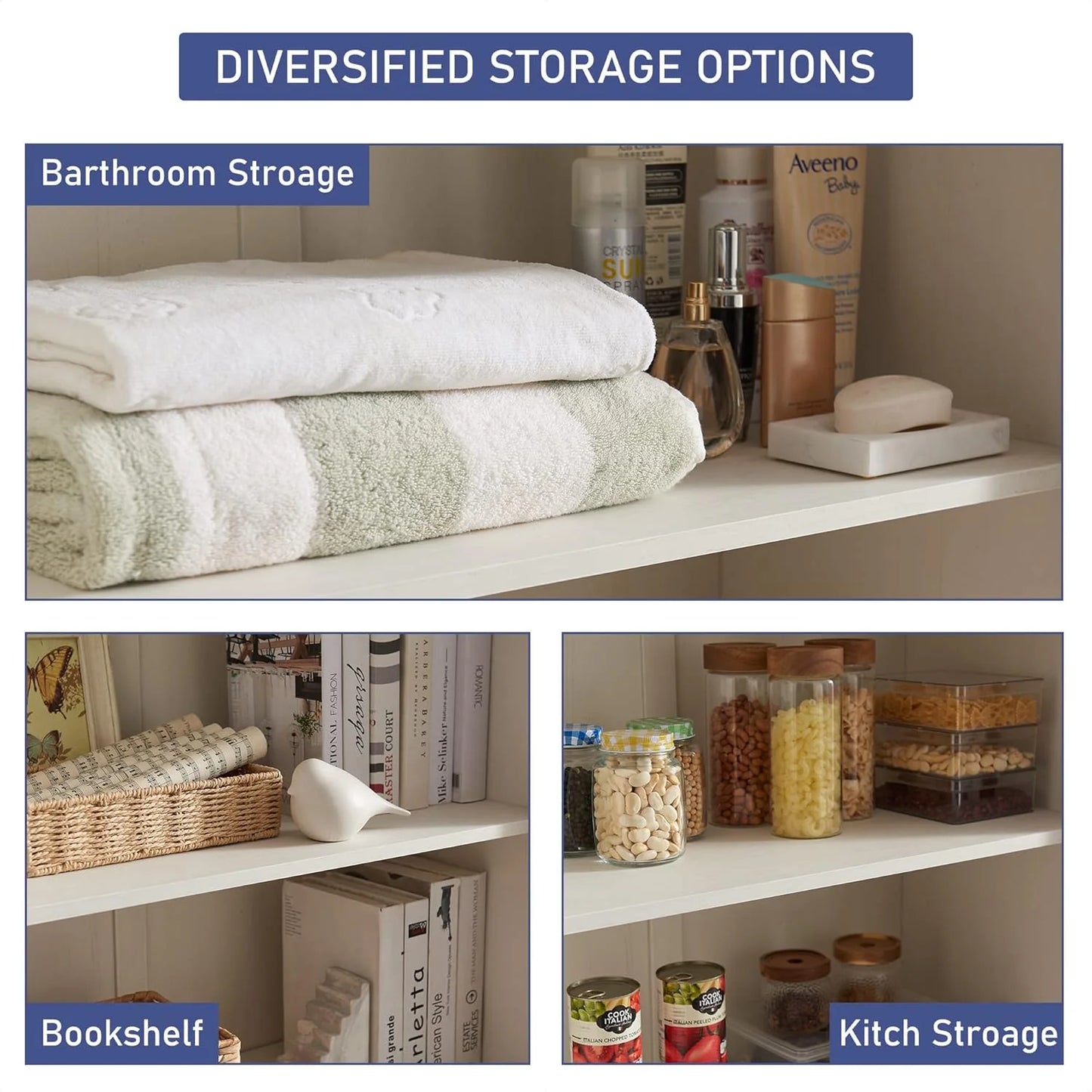 JXQTLINGMU Farmhouse Kitchen Pantry - 72" Tall Wood Kitchen Storage Cabinet with Adjustable Shelves and 2 Barn-Style Doors and Drawers