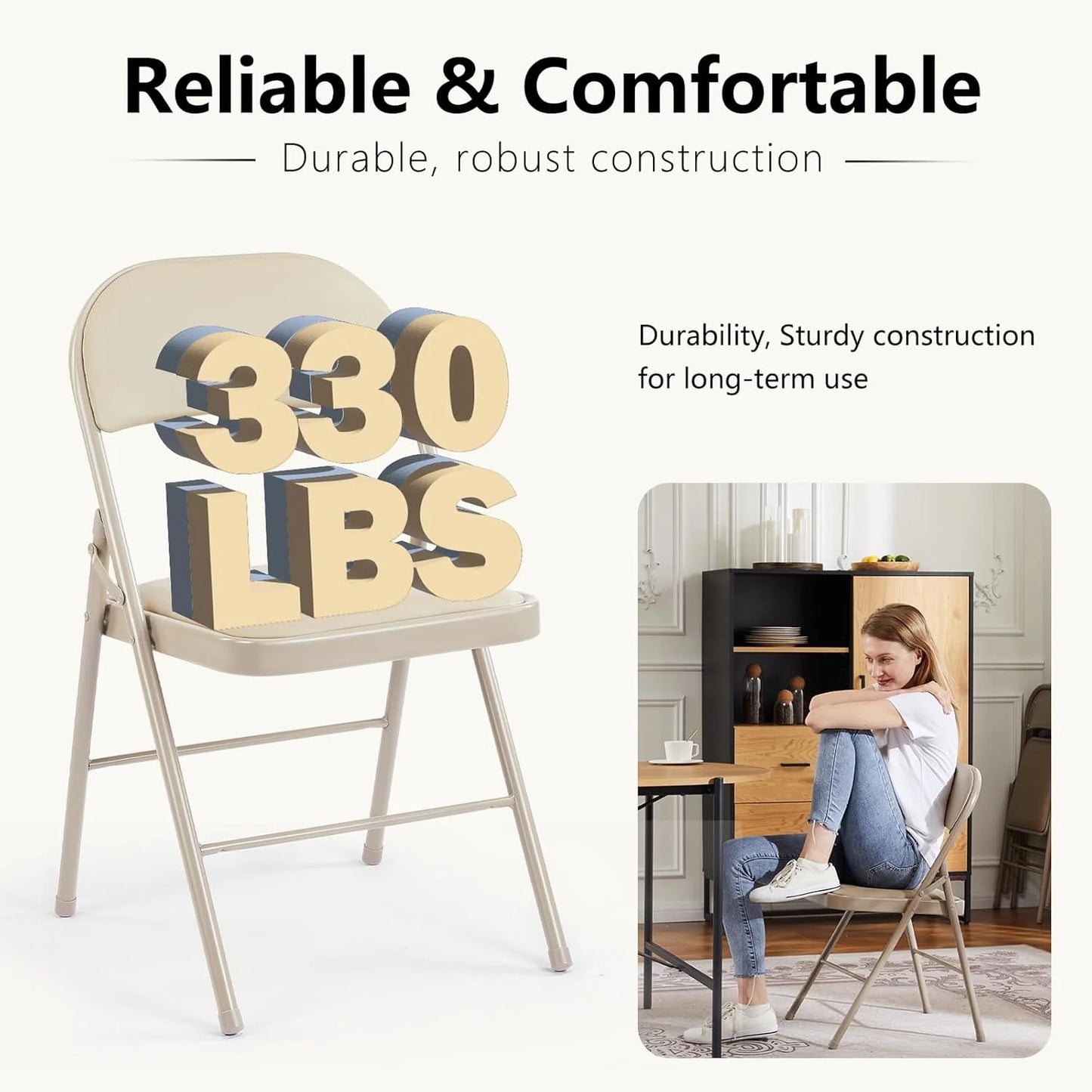 DUMOS 2 Pack Leather Padded Folding Chair, Indoor Outdoor Portable Stackable Commercial Seat