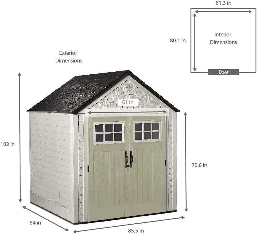 Rubbermaid Resin Outdoor Storage Shed With Floor (7 x 7 Ft) Weather Resistant Gray Organization for Home/Backyard/Garden Tools/Lawn Mower/Bike Storage/Pool Supplies