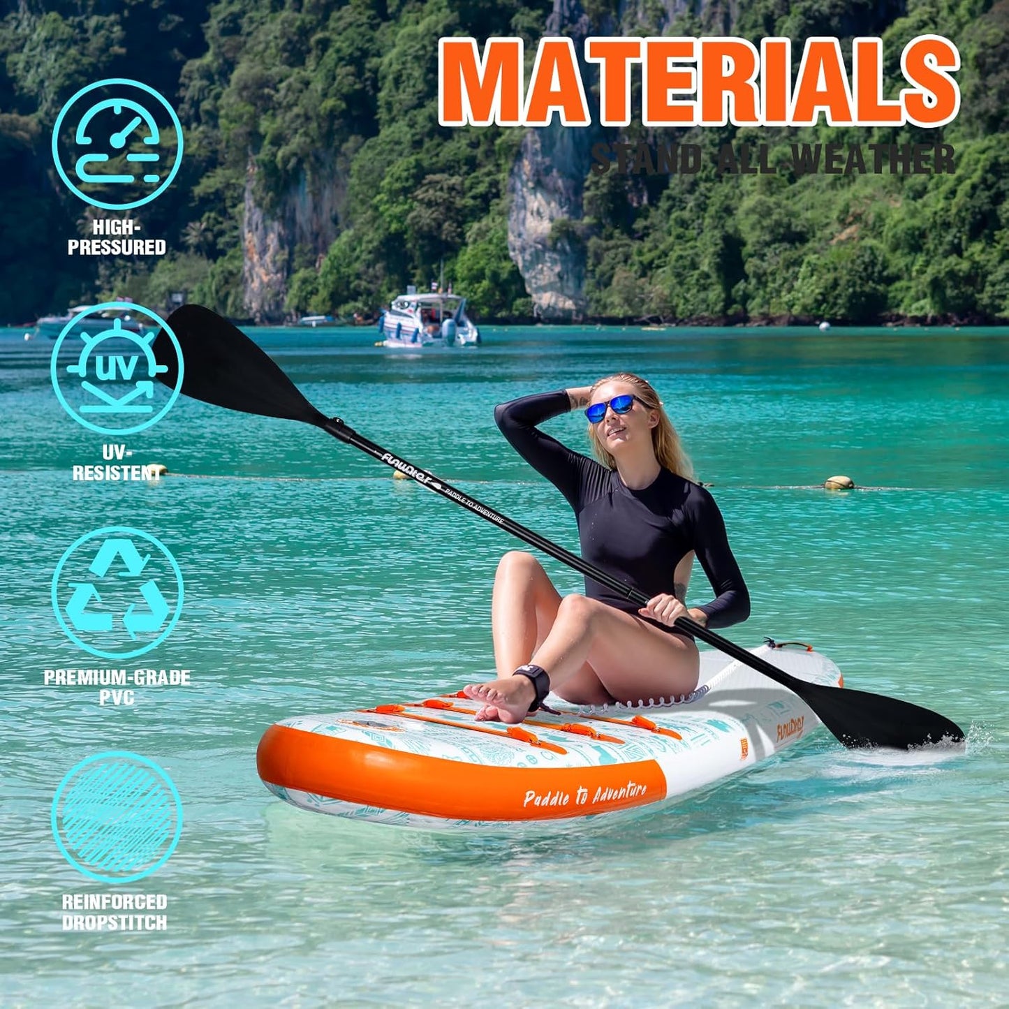 FunWater Inflatable Stand Up Paddle Board with Premium SUP Paddle Accessories, Non-Slip EVA Deck, 11'/10'6' Paddle