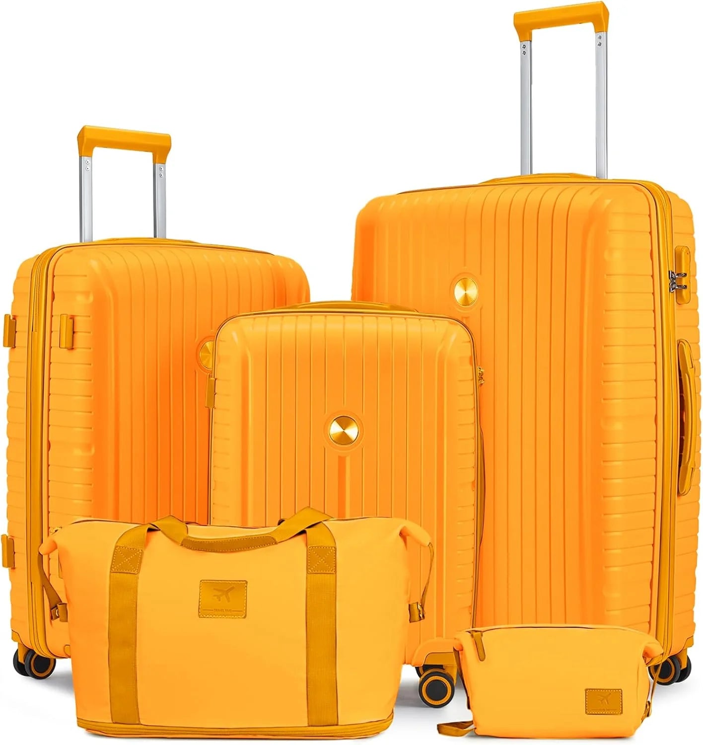 5-piece PP hardshell lightweight travel carry-on luggage set with dual spinner wheels and TSA lock