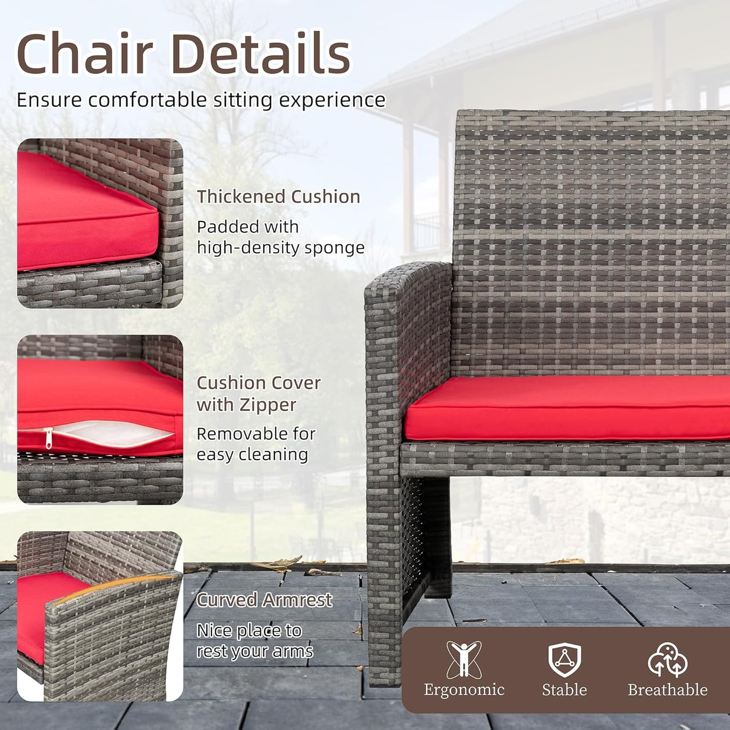 Shintenchi 4 Piece Patio Ratten Set Outdoor Furniture Set Wicker Conversation Set