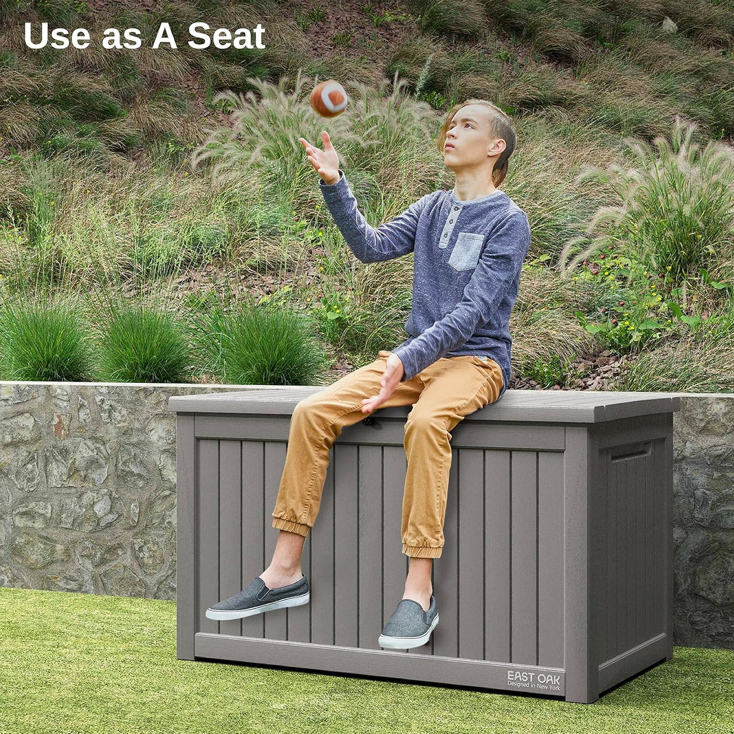 EAST OAK Outdoor Storage Box, 60 Gallon Deck Box Indoor and Outdoor Use, Waterproof Resin Storage Bin