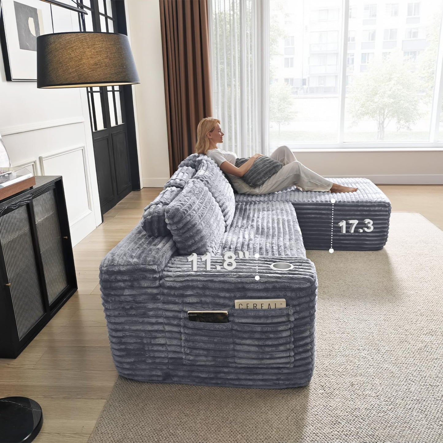 Cloud Sectional Couch with L-Shape Chaise, Modern Modular Sofa with Deep Seat, Built-in Cup Holder & Storage Pocket