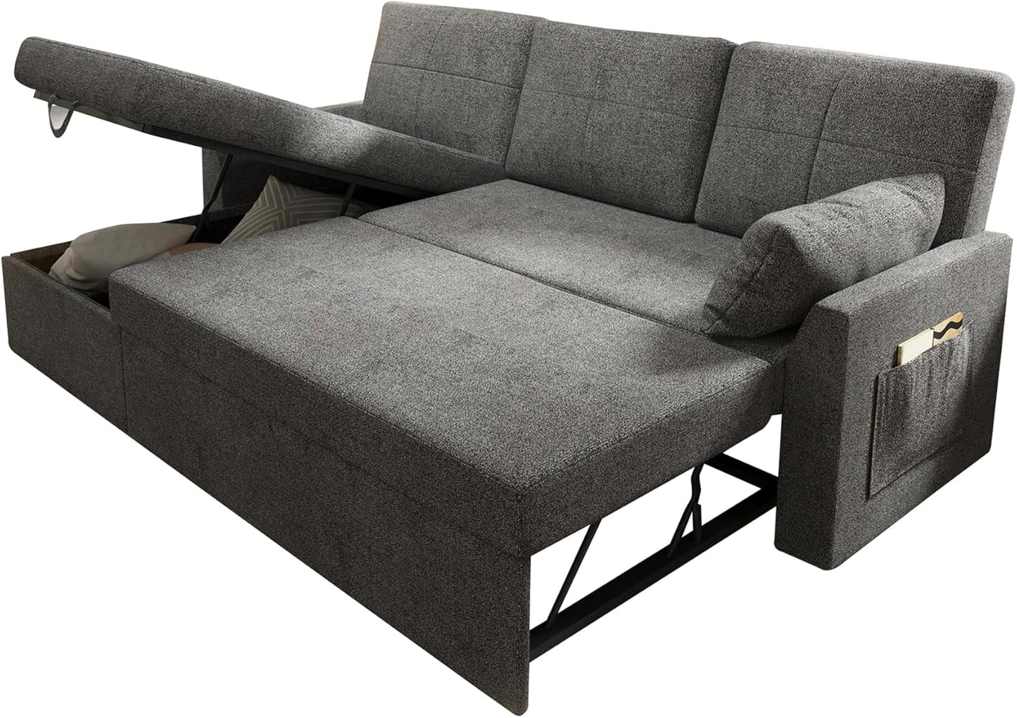 VanAcc Sofa Bed, Sleeper Sofa with Storage Chaise- 2 in 1 Pull Out Couch Living Room, Comfy Sleeper Couch